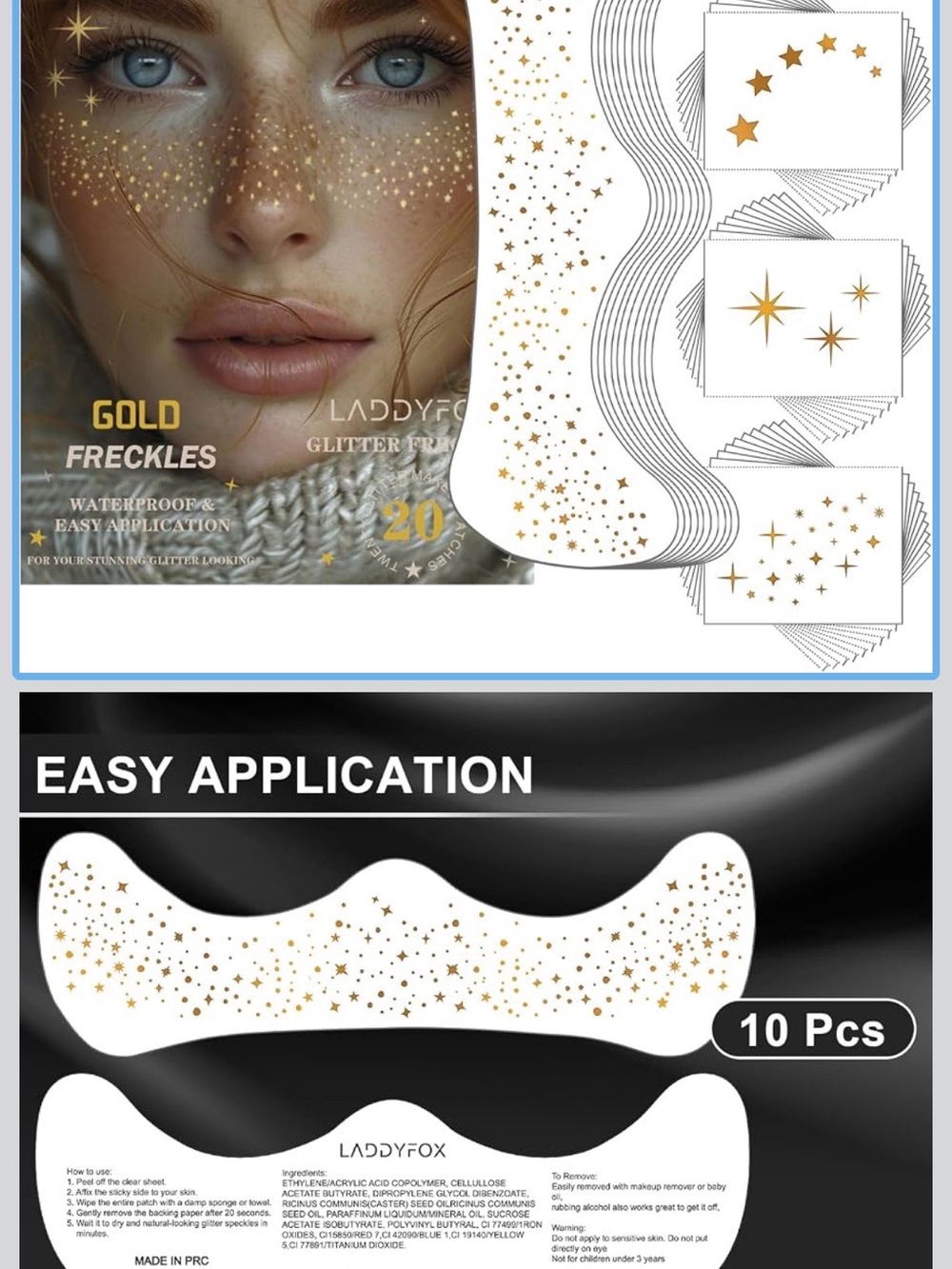 NIB Gold Glitter Freckles Face Stickers for Women -